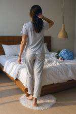Cotton Gray Bow Detailed Seasonal Pajama Set - Image 4