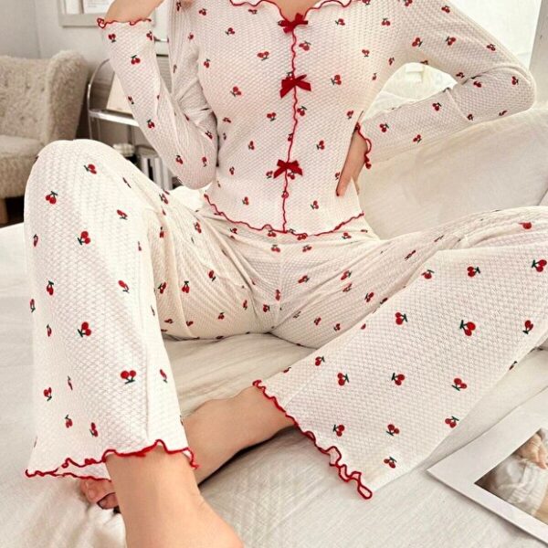 Cotton Cherry Print Seasonal Pajamas Set