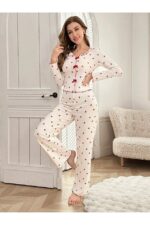 Cotton Cherry Print Seasonal Pajamas Set - Image 4