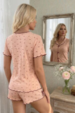 Pink Romantic Floral Pattern Bow Decorated Short Sleeve Shorts Pajama Set - Image 4
