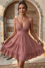 Dusty Rose Backless V-Neck Summer Dress