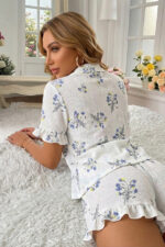 Blue Floral Printed Ruffle Pajama Set - Image 2