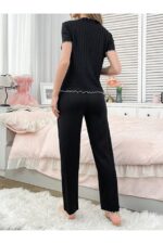 Cotton Black Ribbed Seasonal Women's Pajamas Set - Image 6