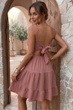Dusty Rose Backless V-Neck Summer Dress - Image 3