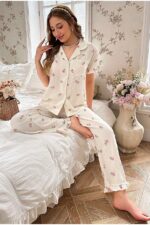Floral Printed Ruffled Long Pajama Set - Image 4