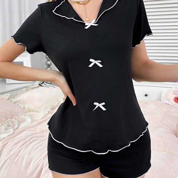 Cotton Bow Detailed Shorts Pajama Set