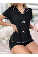 Cotton Bow Detailed Shorts Pajama Set - Image 4