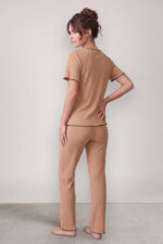 Brown Seasonal V-Neck Cotton Bow Detailed Pajama Set - Image 3