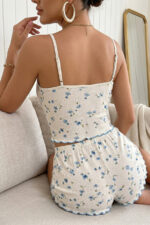 Ecru Floral Patterned Soft Rope Strap Shorts Pajama Set - Image 6