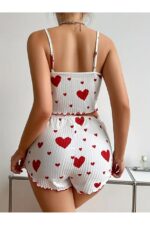 Cotton Rope Strap Heart Patterned Pajamas Set - Image 2