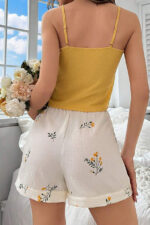 Yellow Strappy Top & Floral Patterned Shorts Summer Pajama Set - Image 6