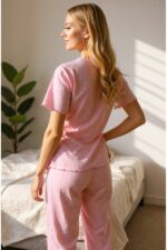 Transitional V-Neck Cotton Bow Detail Pajama Set - Image 3