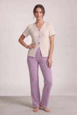 Lilac Seasonal V-Neck Cotton Bow Detailed Pajama Set