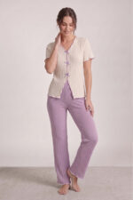 Lilac Seasonal V-Neck Cotton Bow Detailed Pajama Set - Image 4