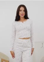 Floral Printed Long Sleeve Cotton - Viscose Pajama Set - Image 2
