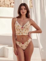 Orange Gingham and Orange Patterned Bikini Set - Image 2