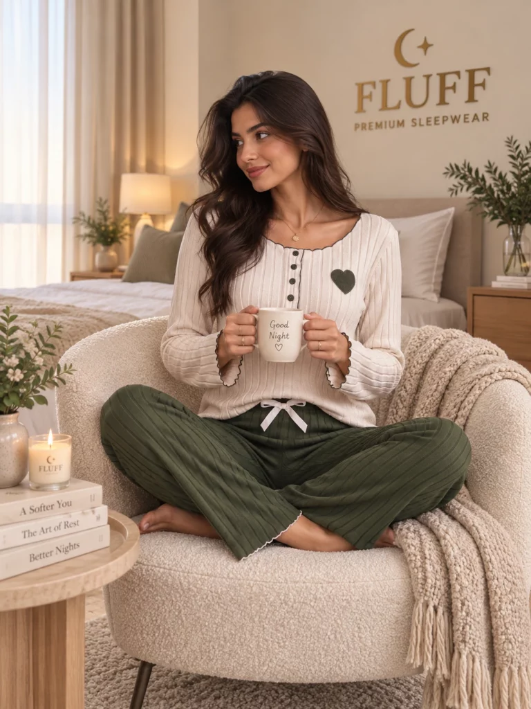 Embroidered Green Cotton Pajama