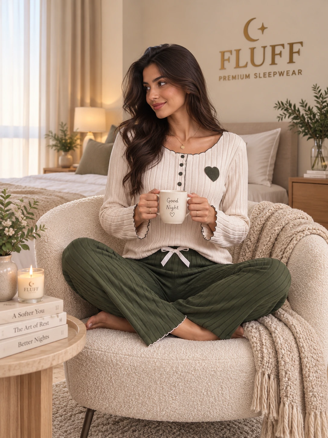 Embroidered Green Cotton Pajama